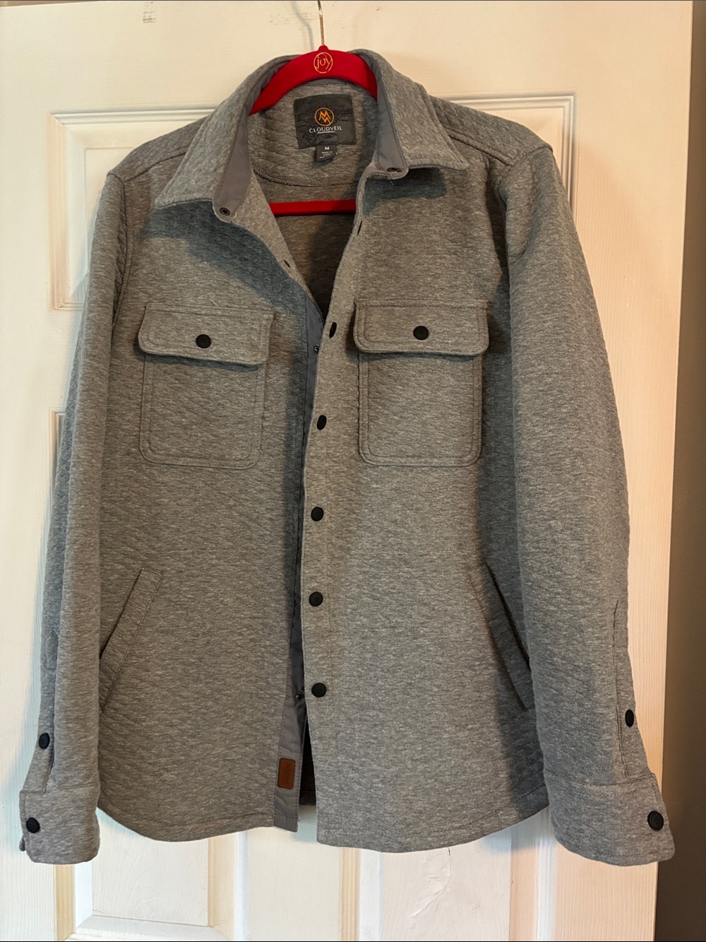 Cloudveil Quilted Shacket Mens L Large Gray Jacquard Knit Jacket Snap